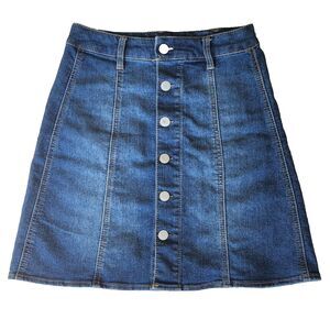 Mossimo Skirt Womens Med Wash A-Line Short Button Front Denim Skirt Size 0